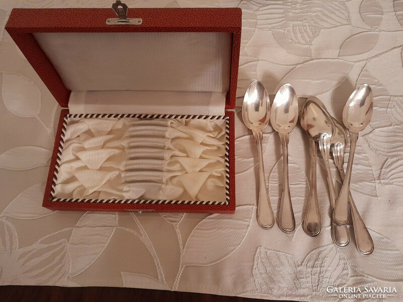 6 tea spoons kept in a display case in a box.