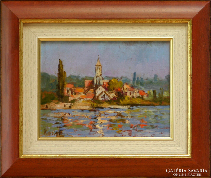 Sándor Kovács: Coastal city - with frame 23x28 cm - artwork: 15x20 cm - 209/266