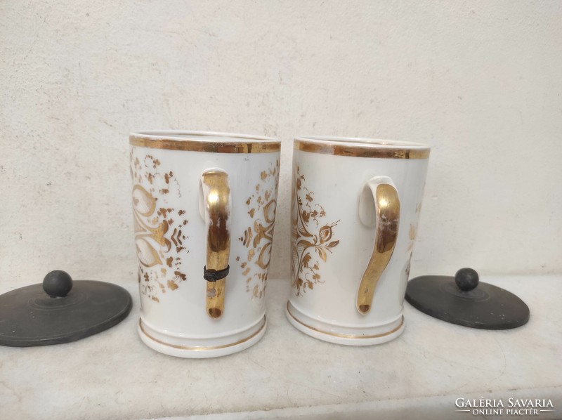 Anti konyhai eszköz biedermeier porcelán csésze 2 darab ón fedővel tájkép motívum 588 7576