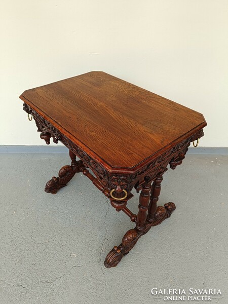 Antique small table Renaissance richly carved wood with drawers 995 7686