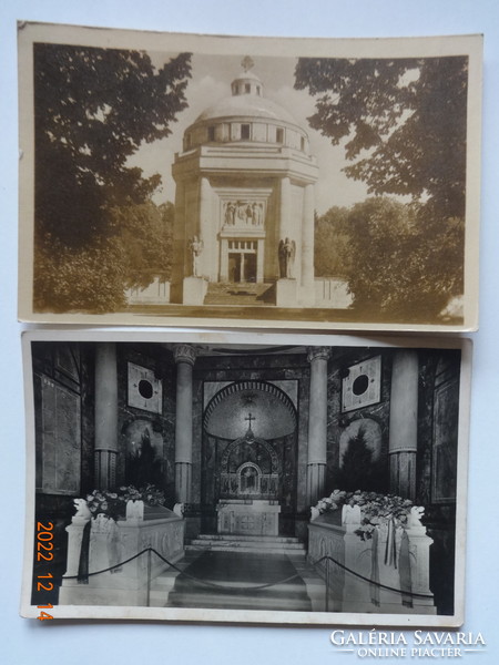 2 old postcards together: Krasznahorka-váralja, mausoleum