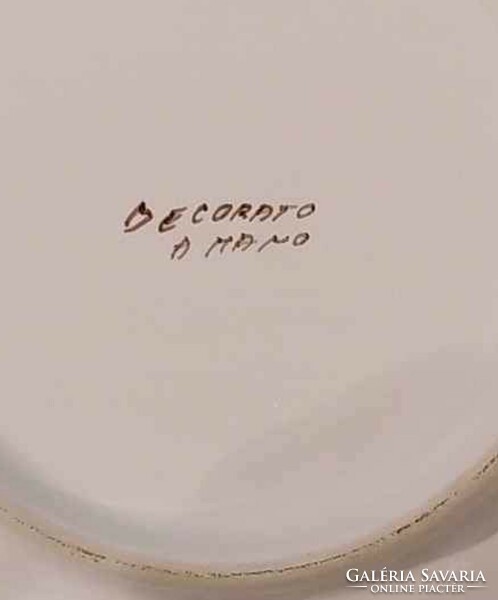 Olasz, kézzel festett kerámia tányér és gyertyatartó