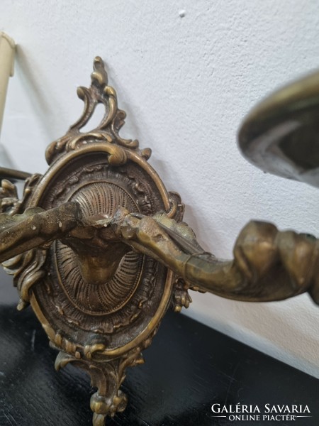 Baroque style antique copper wall arm pair