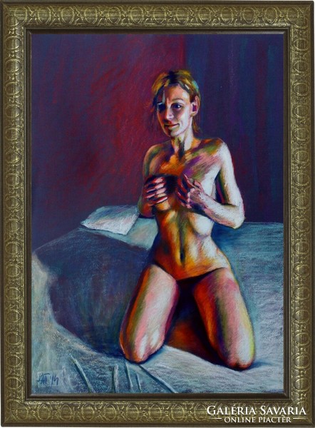 Shameful Nude Model Modern Impressionist Painting. Created by Tamás Attila Kagyerják