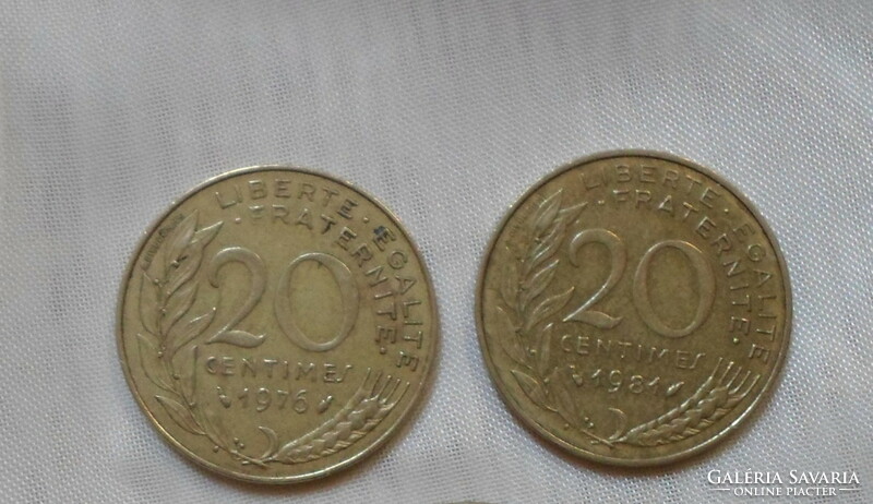 French money - coin, 20 centimes (1967, 1976, 1981)