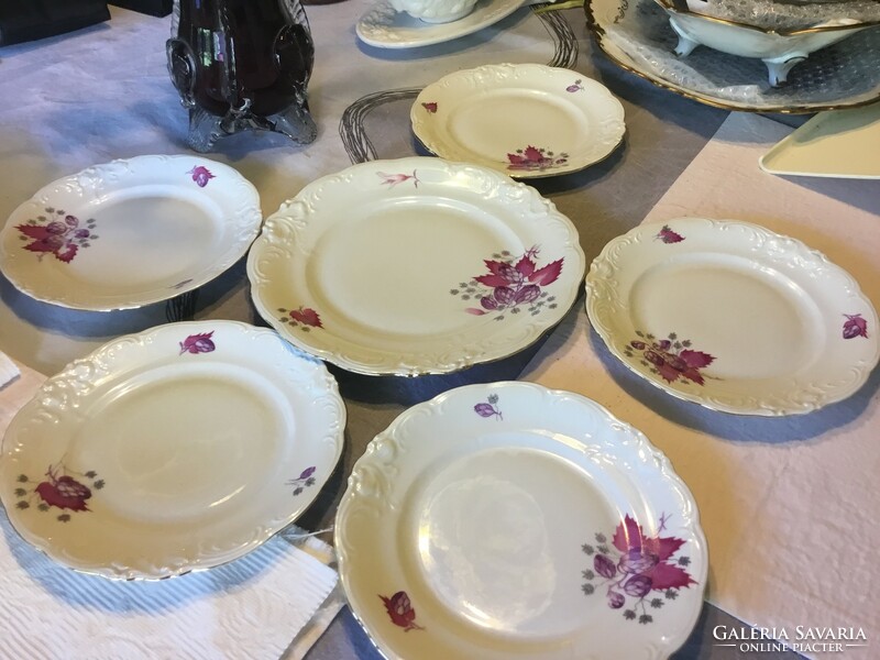 Antik lengyel porcelán süteményes készlet 1 nagy 5 kicsi Walbrzych,