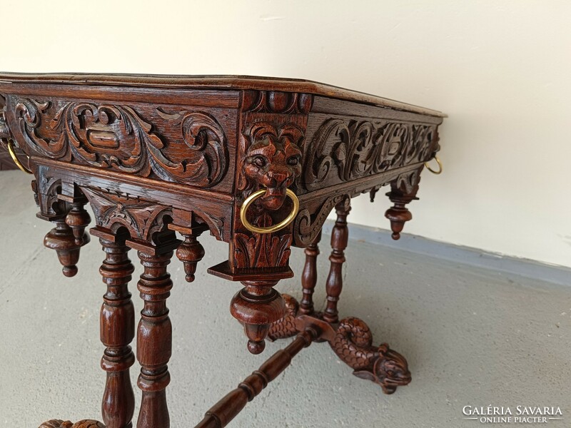 Antique small table Renaissance richly carved wood with drawers 995 7686