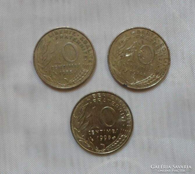 Francia pénz – érme, 10 centimes (1974, 1975, 1998)