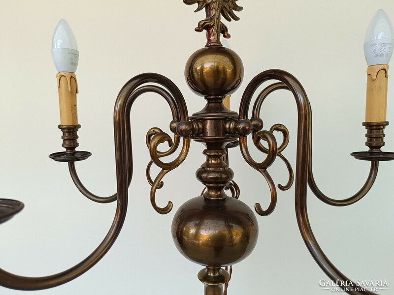 Antique 5-arm patinated copper Flemish chandelier floor lamp 205 7682