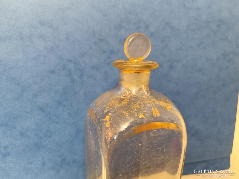 Antik biedermeier pincetok huta üveg arany díszítéssel dugójával 19. század 934 7616