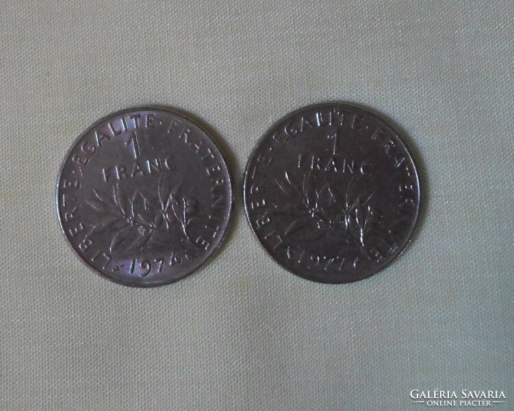 French currency - coin, 1 franc / franc (1974, 1977)
