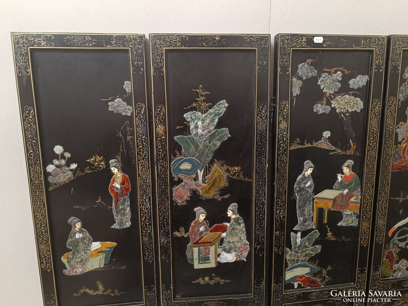 Antique Chinese furniture geisha embossed inlay black lacquer cabinet screen Chinese furniture 947 7621