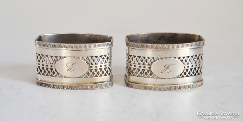 Pair of silver napkin rings. Art deco style openwork monogrammed nf62