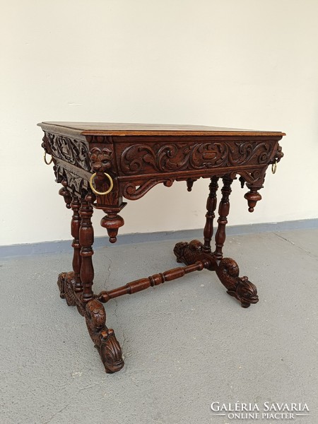 Antique small table Renaissance richly carved wood with drawers 995 7686