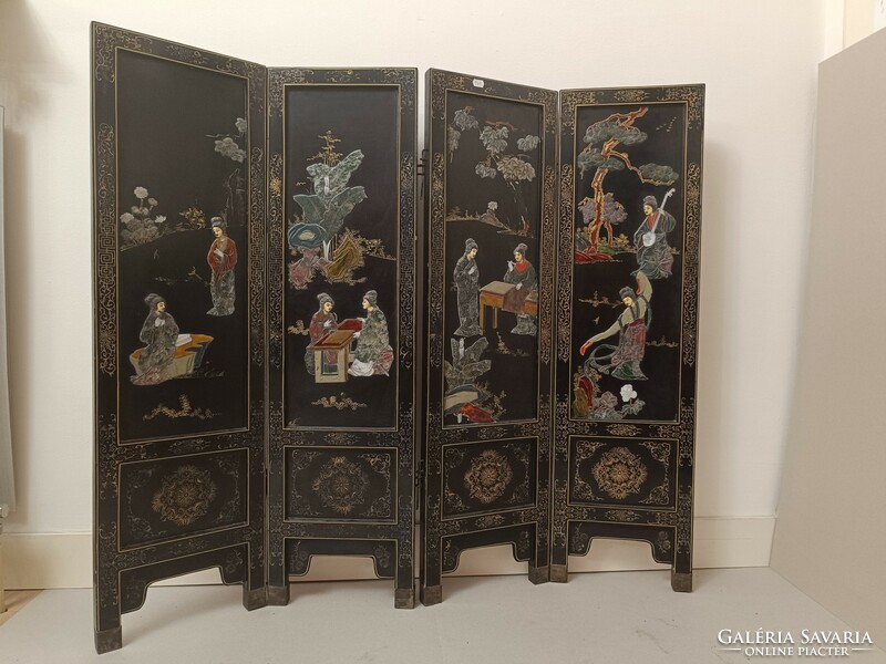 Antique Chinese furniture geisha embossed inlay black lacquer cabinet screen Chinese furniture 947 7621