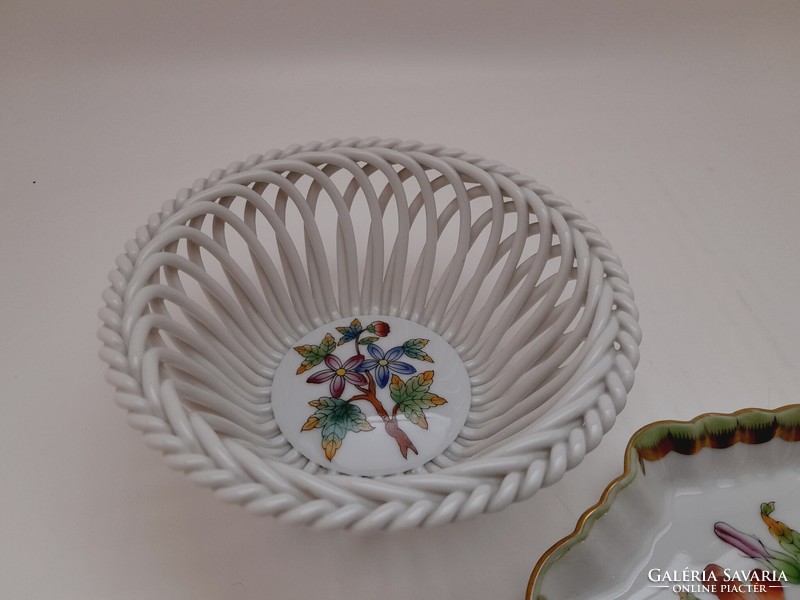 Herend Victoria pattern woven basket, offering and small bowl 2 pieces in one