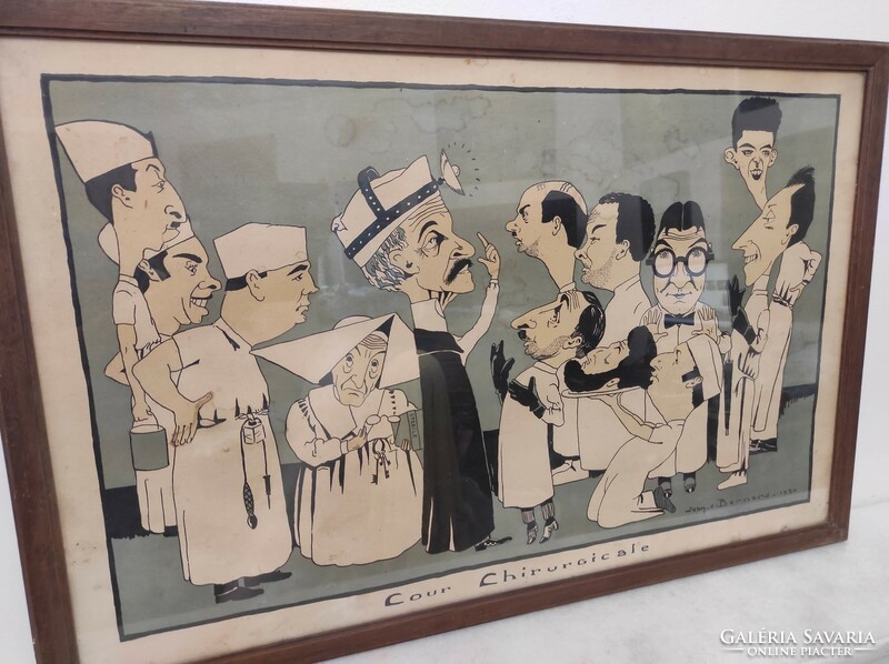 Antique medical graphic print caricature 1930 hospital scene in frame 494 7594