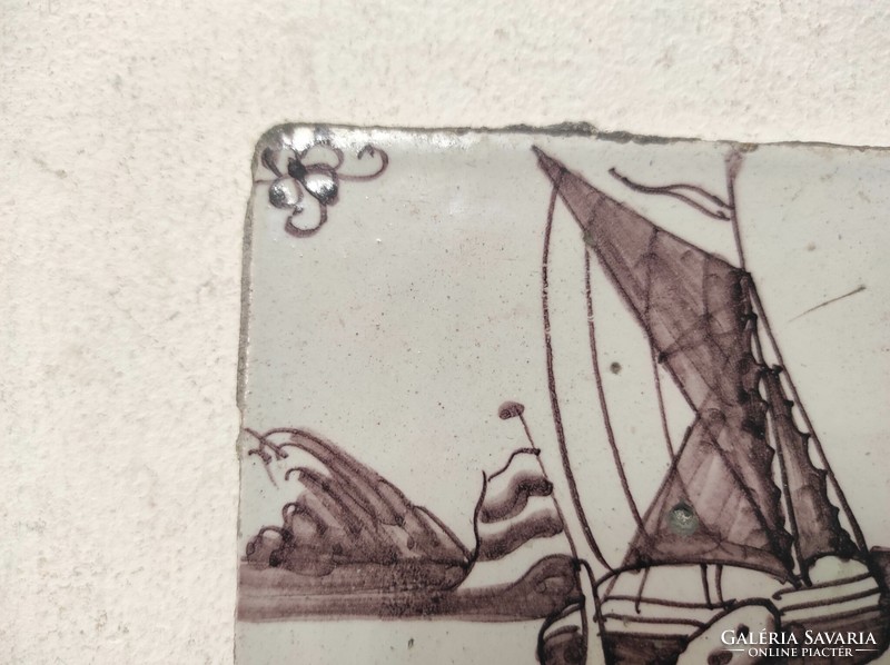 Antique Delft tile 18th century brown sailing ship motif delft 558 7520