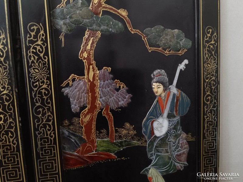 Antique Chinese furniture geisha embossed inlay black lacquer cabinet screen Chinese furniture 947 7621