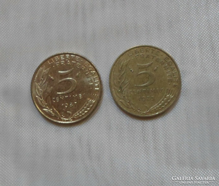 French money - coin, 5 centimes (1983, 1987)