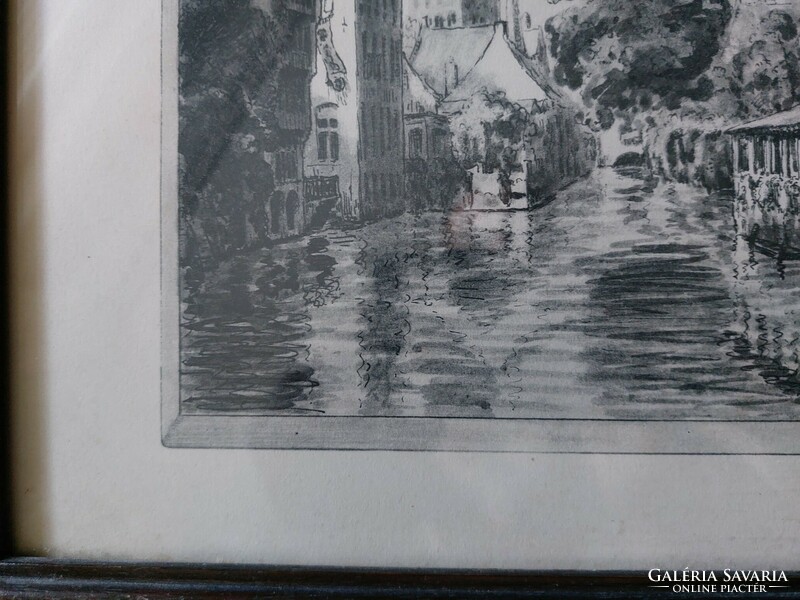 Goethals (1885-1973): Bruges cityscape, engraving