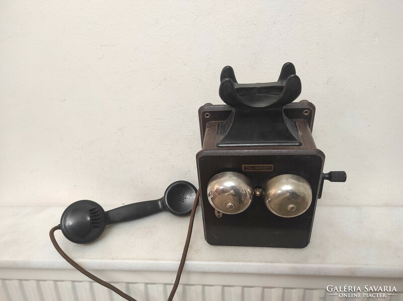 Antique telephone 1925-1945 wall-mountable rare curved wooden device starožitný telefón 497 7500