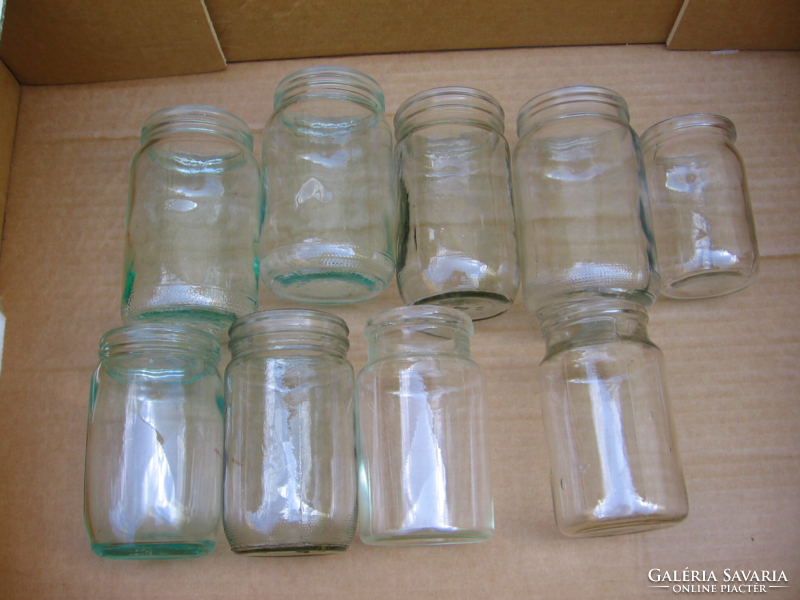 Old 420 ml, 0.3 l turquoise, greenish, colorless jam jars