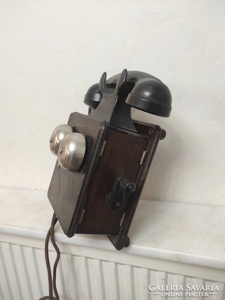 Antique telephone 1925-1945 wall-mountable rare curved wooden device starožitný telefón 497 7500