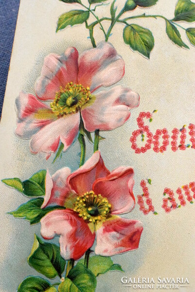 Antique embossed romantic greeting card wild rose