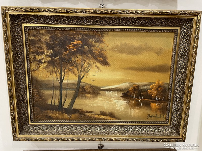 Bánkúti gertrúd landscape painting forest interior sunset picture oil painting