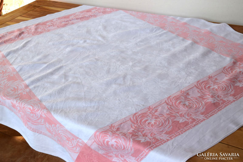Never used rare antique old festive damask table cloth tablecloth tablecloth 6 napkins 126 x 113