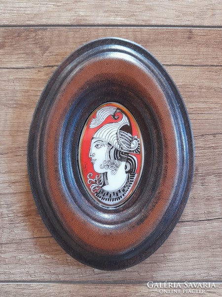 Raven house Saxon endre porcelain picture in leather frame