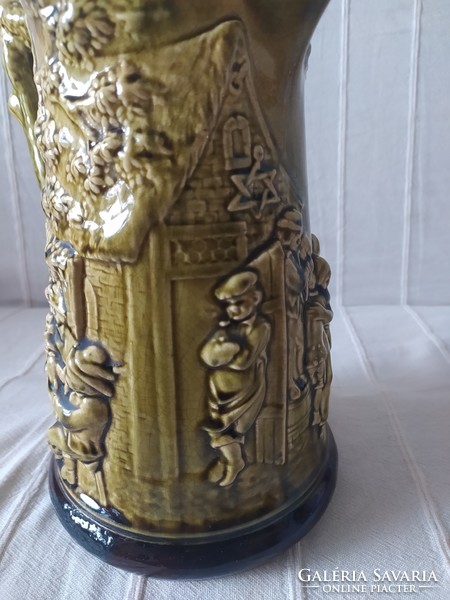 Antique sarreguemines majolica giant jug, vintage jug 24 cm