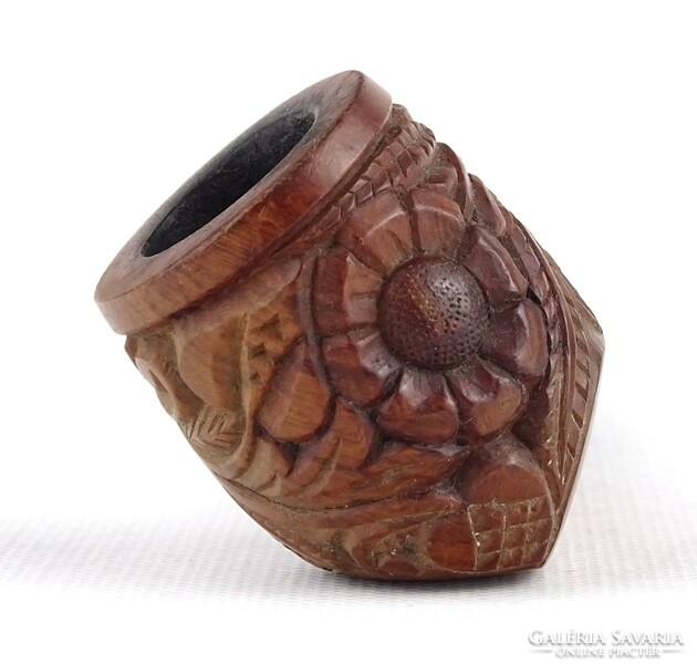 1O294 old marked carved hardwood bruyere round pipe