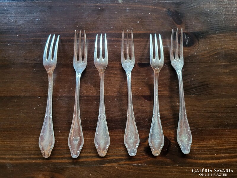 6 Individually marked silver-plated dessert alpaca forks 6 together