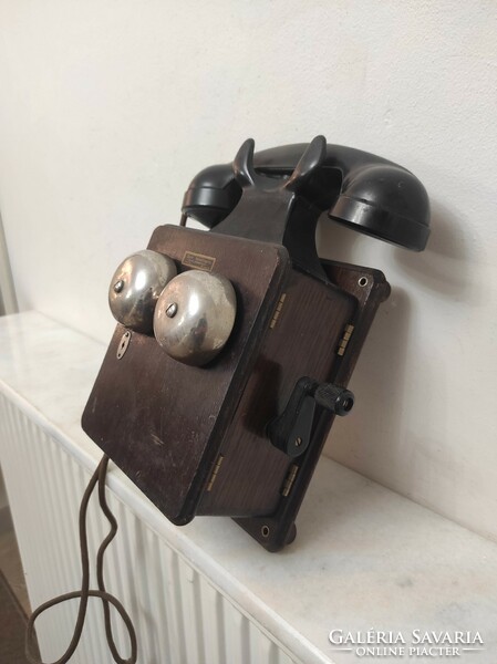 Antique telephone 1925-1945 wall-mountable rare curved wooden device starožitný telefón 497 7500