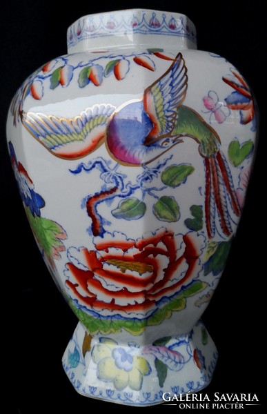 DT/300. – Gyönyörű Mason’s virágos madaras oktaéder váza