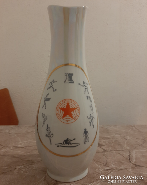 Hollóháza luster-glazed red meteor accord sports club vase