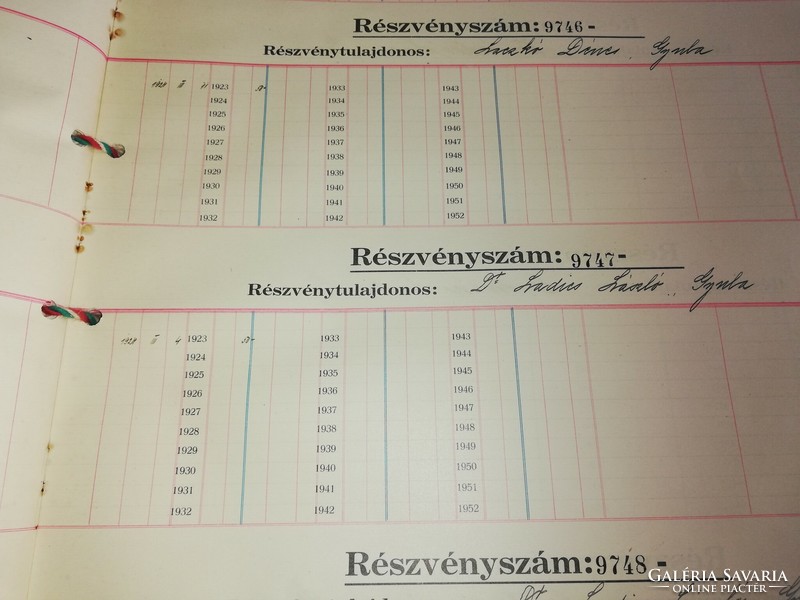 Share register of Békés county savings bank association