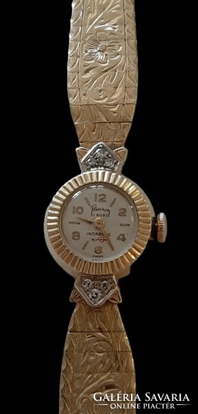 Women's gold cocktail watch decorated with 6 diamonds, 1970s