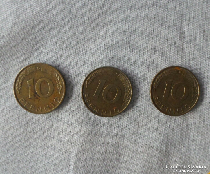 German currency - coin, 10 pfennig (d, j, munich, hamburg)