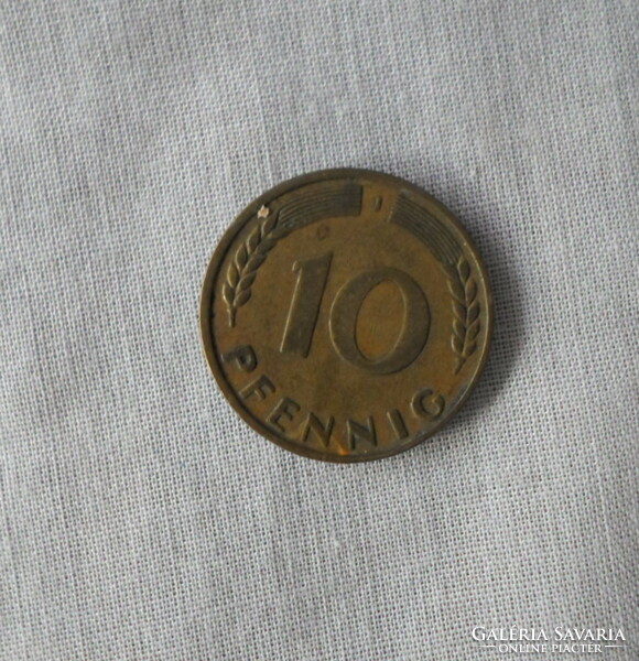 German money - coin, 10 pfennig (j, Hamburg; 1949)