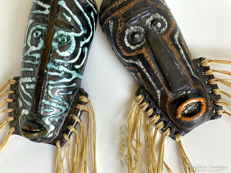 Applied art ceramic wall decoration - wall mask pair