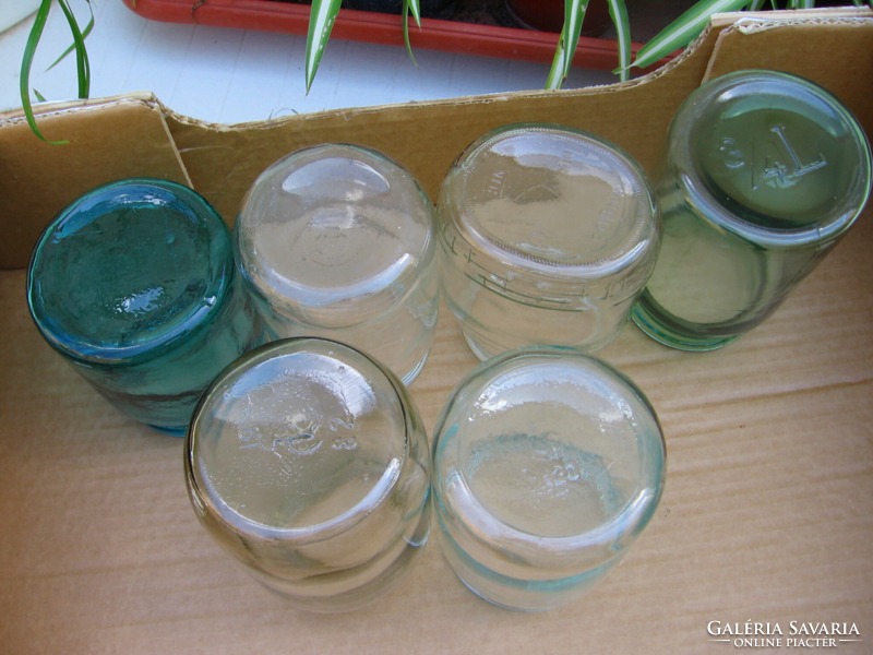Pack of 6 turquoise, blue, green preserves, frosted glass