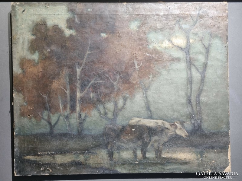 Alexander Basilides landscape, oil canvas painting