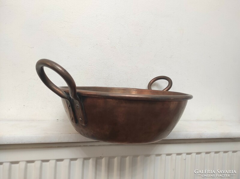 Antique kitchen tool red copper cauldron with foam handle 608 7606