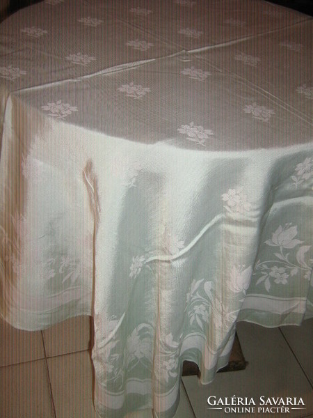 Beautiful antique vintage flower pattern pale green damask tablecloth
