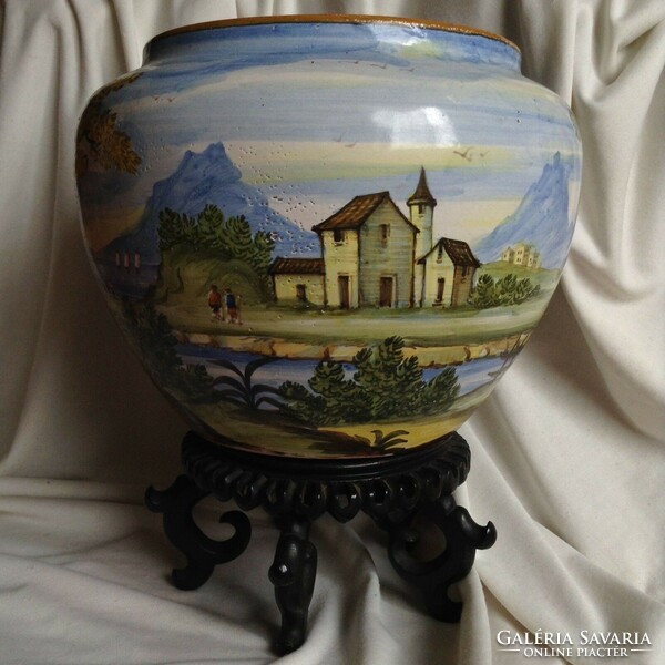 Italian faience majolica antique ceramic albarello large caspo vase landscape ship italia murano glazed tile