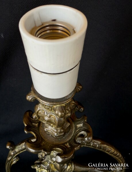DT/312 – Különleges Jugendstil/szecessziós rézötvözet asztali lámpa szövetbúrával