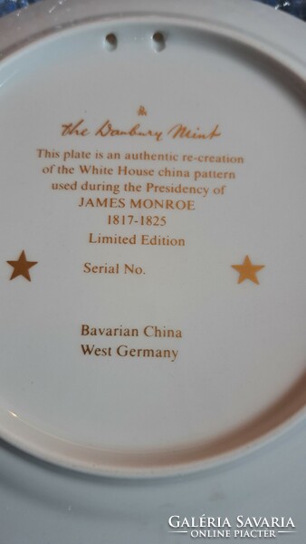 USA elnökének, Monroenak porcelán tányérja, falitányér (M3817)